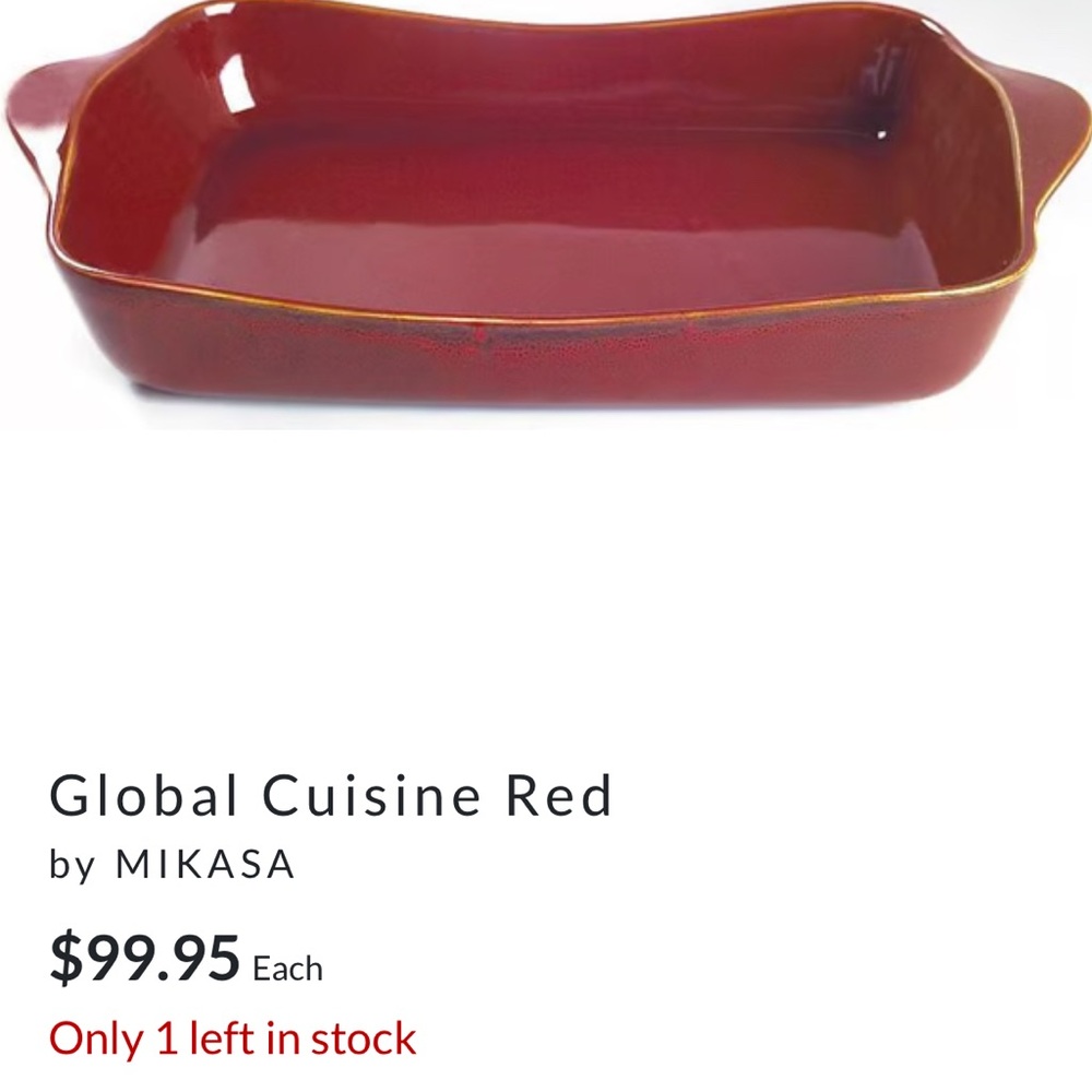 Mikasa Global Cuisine Red Rectangular Lasagne Baking Dish